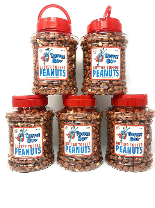 Toffee Boy's Butter Toffee Peanuts - 45 Oz Jars (Pack of 5) - Perfect for Gifting; Priority Mail® service (1-3 days) - Savings of $20