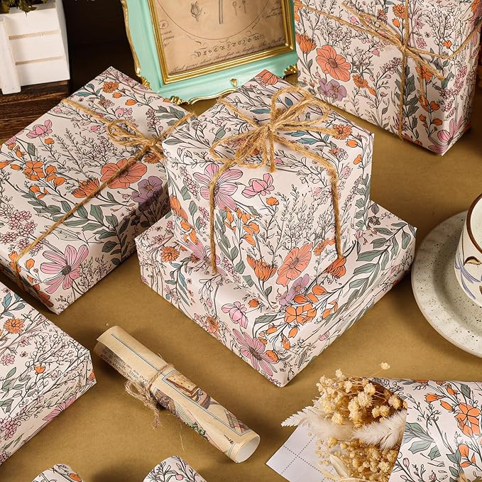 Ywdbzjhs 1 Roll Wildflower Wrapping Paper Mini Roll - 17 In x 33 Ft - Wildflower Garden Floral Gift Wrap Paper for Christmas Birthday Wedding Baby Shower Engagement Bridal Shower