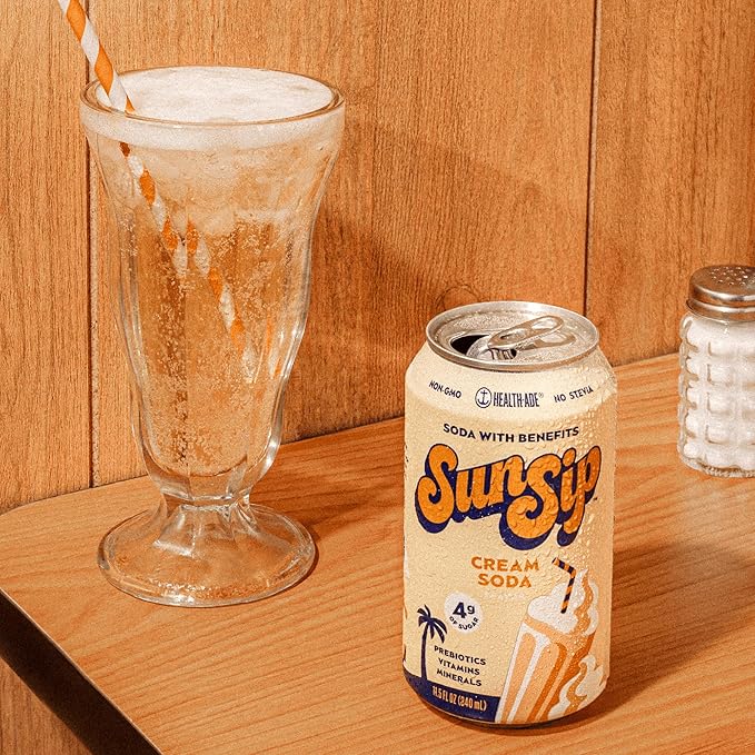 SunSip Prebiotic Soda by Health-Ade, Gut-Healthy Beverage, Soda Swap, Vitamins & Minerals, Naturally Sweetened with 4g of Sugar, Cream Soda, 11.5 oz (12 Pack)