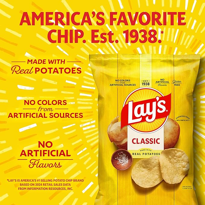 Lay's Potato Chips, Classic, 1.5 Ounce (Pack of 64)