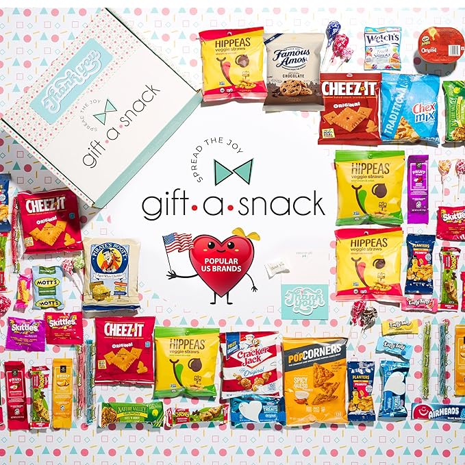 Gift A Snack - Thank You Snack Box Variety Pack Care Package + Greeting Card (45 Count) Appreciation Sweet Treats Gift Basket, Candies Chips Crackers Bars - Office Food Assortments