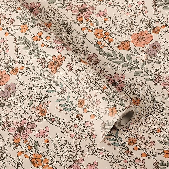 Ywdbzjhs 1 Roll Wildflower Wrapping Paper Mini Roll - 17 In x 33 Ft - Wildflower Garden Floral Gift Wrap Paper for Christmas Birthday Wedding Baby Shower Engagement Bridal Shower
