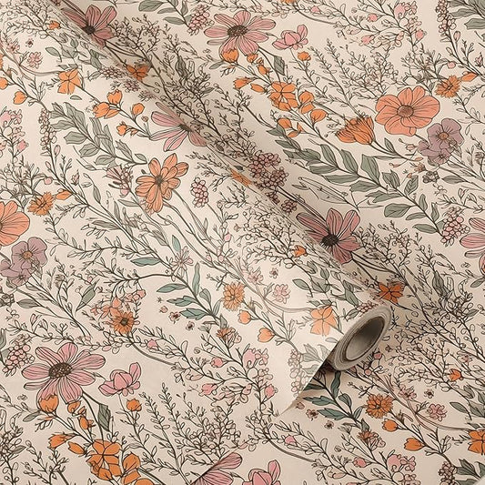 Ywdbzjhs 1 Roll Wildflower Wrapping Paper Mini Roll - 17 In x 33 Ft - Wildflower Garden Floral Gift Wrap Paper for Christmas Birthday Wedding Baby Shower Engagement Bridal Shower