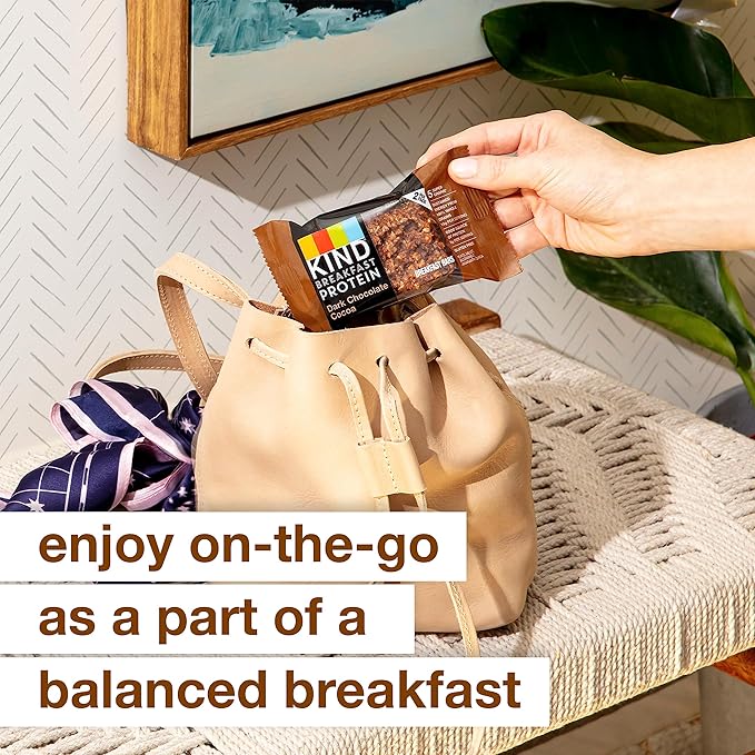 KIND Breakfast Protein Bars, Dark Chocolate Cocoa, Healthy Snacks, Gluten Free, 8g Protein, 30 Count