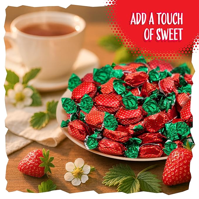 Strawberry Bon Bons Candy | 2 Pound Bag | Individually Wrapped Old Fashioned Hard Candies | Filled Retro Candy for Buffets, Party Favors, Reception & Office Jars