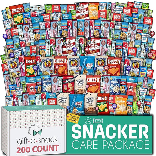 Gift A Snack - Valentines Day Snack Box Care Package Variety Pack + Greeting Card (200 Count) Birthday Sweet Treats Gift Basket Candies Chips Crackers Bars Office Food Assortments & Variety Gifts