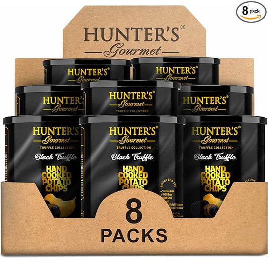 Hunter's Gourmet Truffle Chips | Cholesterol & Dairy Free | Black Truffle | Made in a Nut-Free Facility | No Artificial Colors | No Preservatives | Hand-Cooked | Gluten-Free Snacks | Pack of 8 | 40g