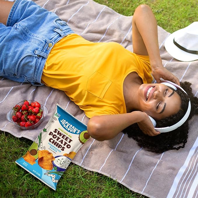 Jackson’s Sweet Potato Kettle Chips Avocado Oil Variety Pack made with Premium Oils (7oz, Pack of 6) Sea Salt, Ranch and BBQ Flavors - Allergen-friendly, Gluten Free, Vegan
