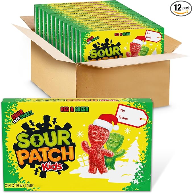 SOUR PATCH KIDS Red & Green Soft & Chewy Holiday Candy, Bulk Candy, 12 - 3.1 oz Boxes