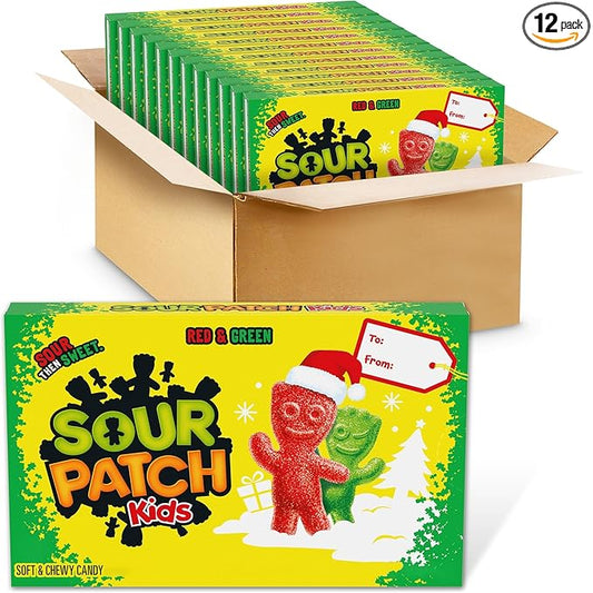 SOUR PATCH KIDS Red & Green Soft & Chewy Holiday Candy, Bulk Candy, 12 - 3.1 oz Boxes