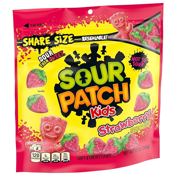 SOUR PATCH KIDS Strawberry Soft & Chewy Candy, Share Size, Bulk Candy, 12 - 12 oz Bags