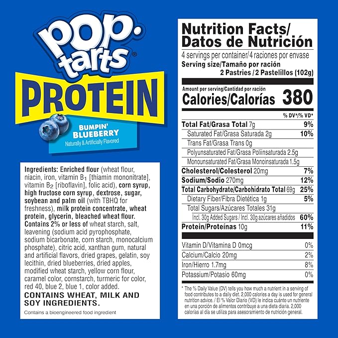 Pop-Tarts Protein Toaster Pastries, 10g Protein, Bumpin' Blueberry (96 Pop-Tarts)