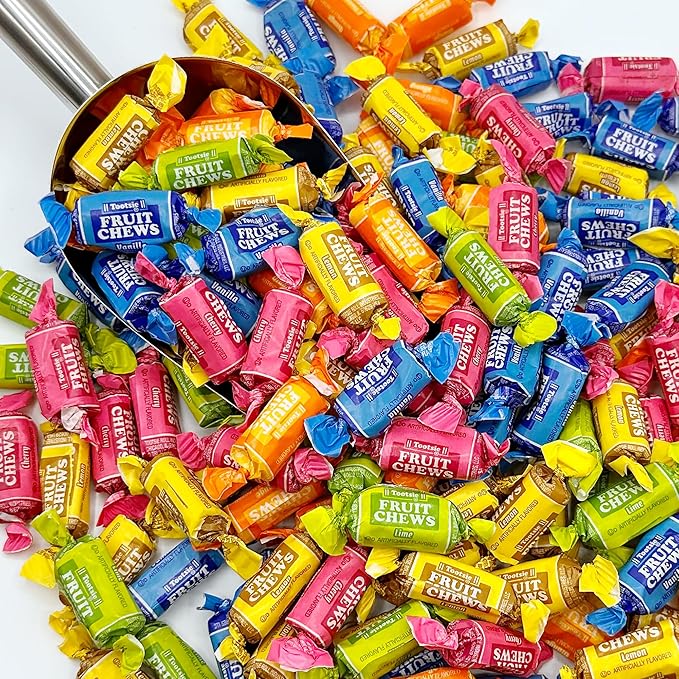 Fruit Chews Candy - 2 Pounds Bulk Bag (Approx. 140 Pieces), Fruit Chews Rolls, 5 Assorted Flavors, Soft & Fruity Taffy Candy, Individually Wrapped Gluten Free Treats, Holiday Candy