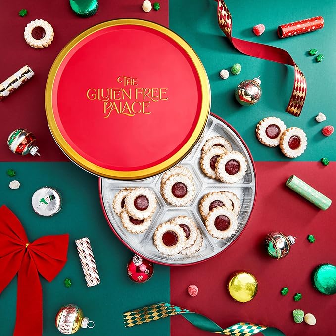 Gluten Free Palace Valentine’s Day Cookie Gift Basket – Gourmet Gluten Free Cookies – Fresh Shortbread Linzer Tart Cookies in Red Tin – Valentine Gift for Her, Him, Friends & Family (21 Cookies)