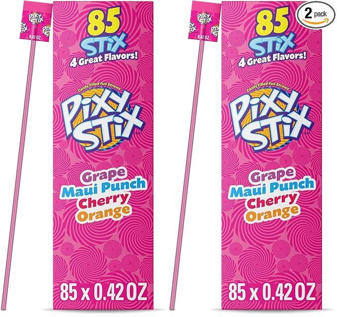 Wonka Pixy Stix Powder Candy-filled Straws, Sweet and tart candy, Springtime Easter Candy, 0.42 oz (85 Count) (Pack of 2)