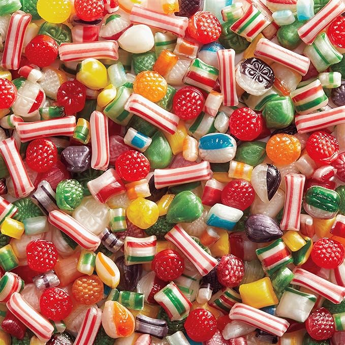 The Swiss Colony Christmas Petits Fours - Assorted Chocolate and Gourmet Mini Layer Cakes Holiday Gift Pack of 24 with Traditional Old Fashioned Candy Assortment with Hard Candy, Ribbons, and More
