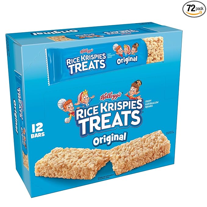 Kelloggâ€™s Rice Krispies Treats, Crispy Marshmallow Squares, Original, Bulk Size, 72 Count (Pack of 6, 26.4 oz Trays)