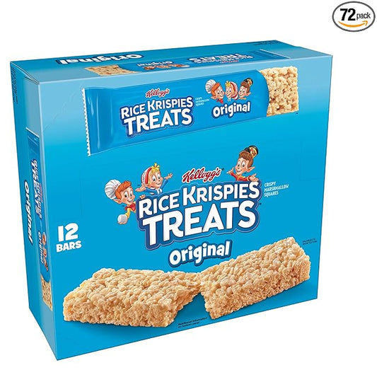 Kelloggâ€™s Rice Krispies Treats, Crispy Marshmallow Squares, Original, Bulk Size, 72 Count (Pack of 6, 26.4 oz Trays)