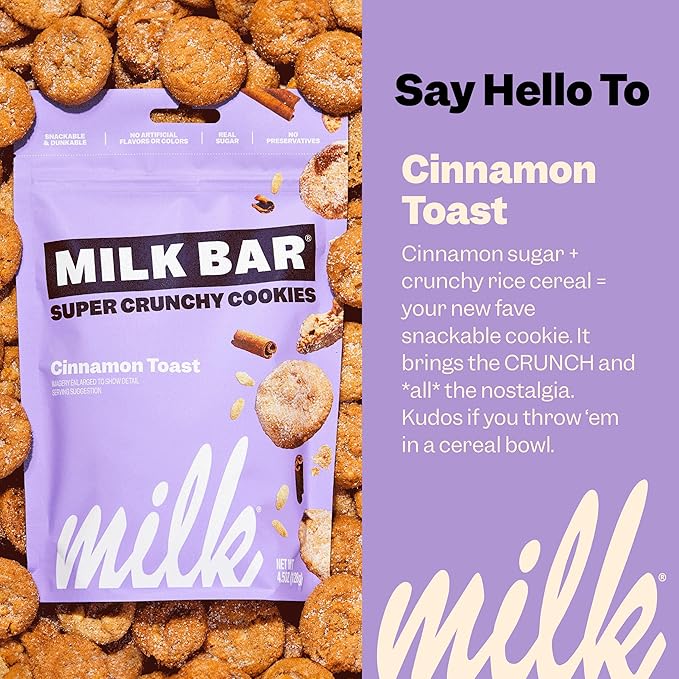 Milk Bar Super Crunchy Cookies – Pretzel, Brown Butter & Cinnamon Toast | Mini Treats for Party Snacking & On-the-Go | Cracker Alternative | No Artificial Flavors | Variety 3-Pack (4.5oz Each)