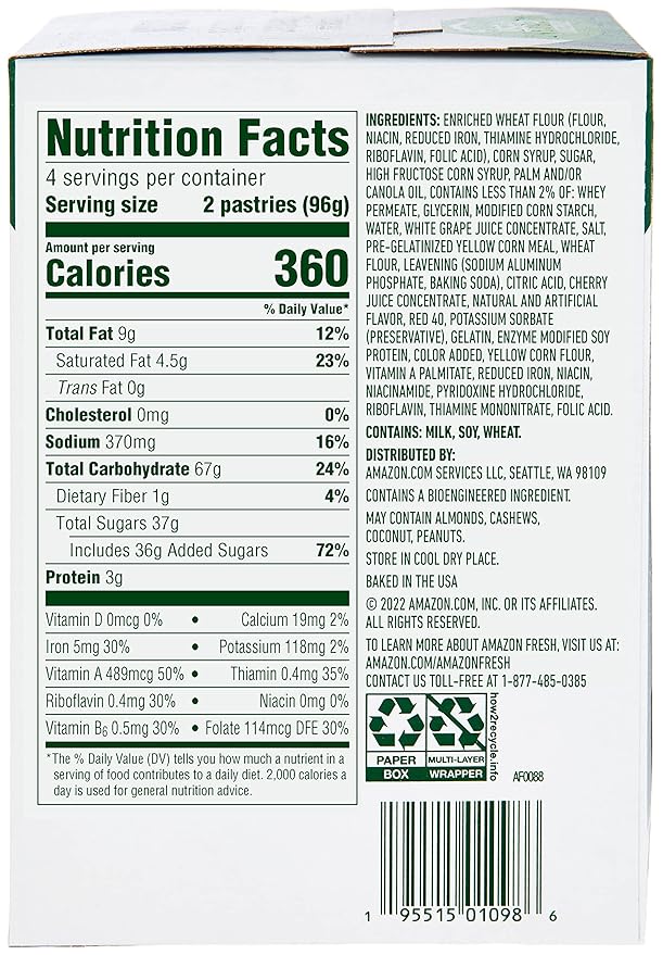Amazon Fresh, Frosted Cherry Toaster Pastries, 8 Count (Pack of 3)