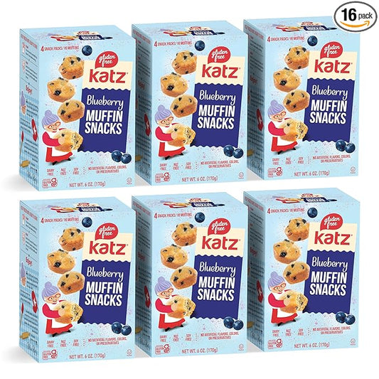 Katz Gluten Free Blueberry Muffin Snacks | Dairy Free, Nut Free, Soy Free, Gluten Free | Kosher (6 Packs, 6 Ounce Each)
