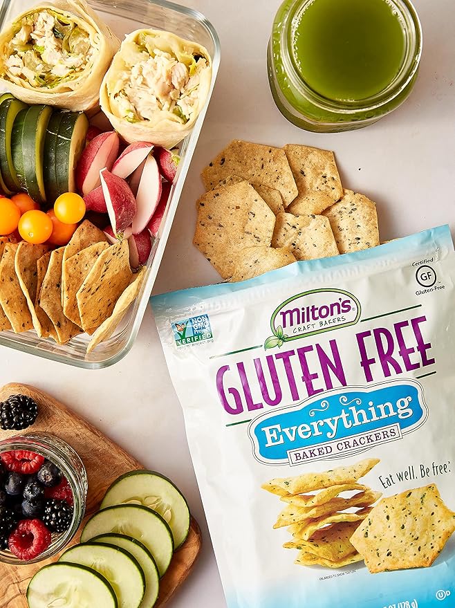 Milton’s Gluten Free Crackers Variety Bundle (Crispy Sea Salt, Multi-Grain, Everything) - Baked Crackers, Non-GMO Project Verified, Kosher, Whole Grain, Certified Gluten Free - 2 of Each, Pack of 6