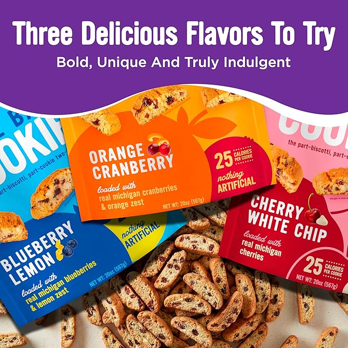 Cooper Street Cookies Twice Baked Italian Biscotti Cookies - Lemon Blueberry, Orange Cranberry and Cherry White Chunk | Crispy, Light and Healthy Cookies | Peanut & Dairy Free | 20oz | 3 Pack