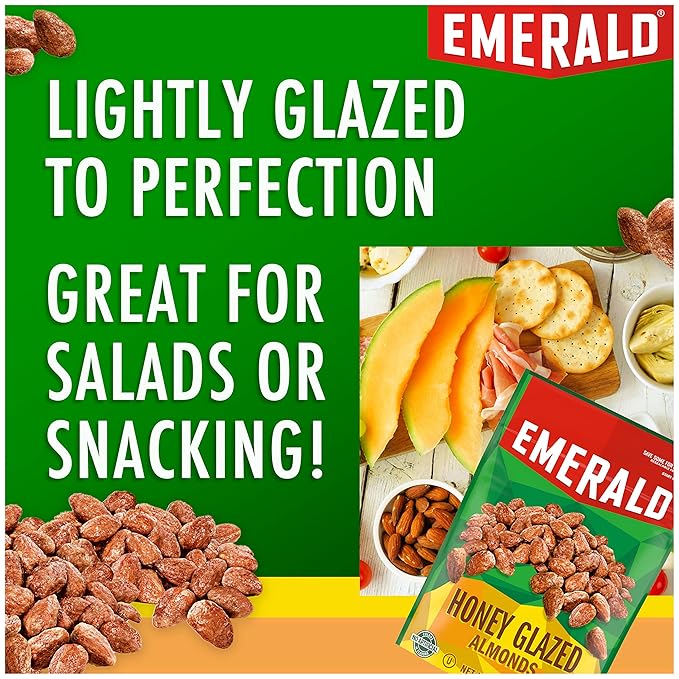 Emerald Nuts Honey Glazed Almonds (1-Pack), 5.5oz Resealable Bag, Kosher Dairy Certified, Non-GMO, Contains No Artificial Preservatives, Flavors or Synthetic Colors