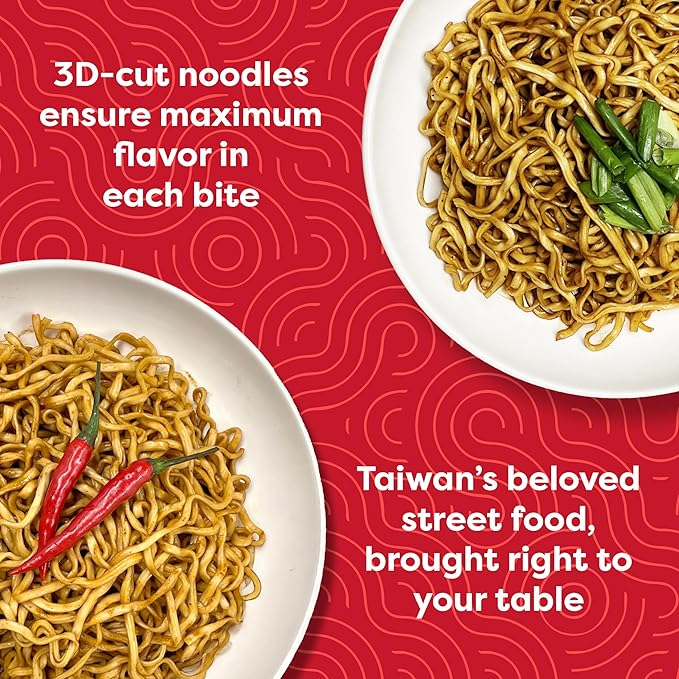 A-Sha Meteor Noodle with Danzai Sauce, 12 Packs, Gourmet Asian Taiwanese Healthy Instant Ramen Noodles