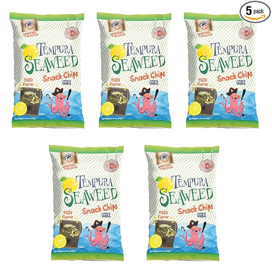 Japanese Tempura Seaweed Snack Chips, Noriten – Yuzu Flavor | 0.95oz x 5 | Made in Japan by Swashbuckle Snacks