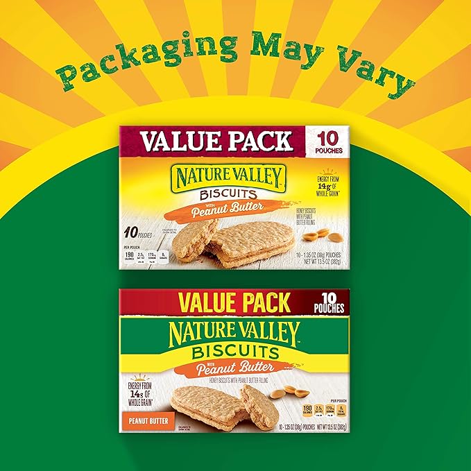 Nature Valley Biscuit Sandwiches, Peanut Butter, 10 ct, 13.5 OZ (Pack of 2)