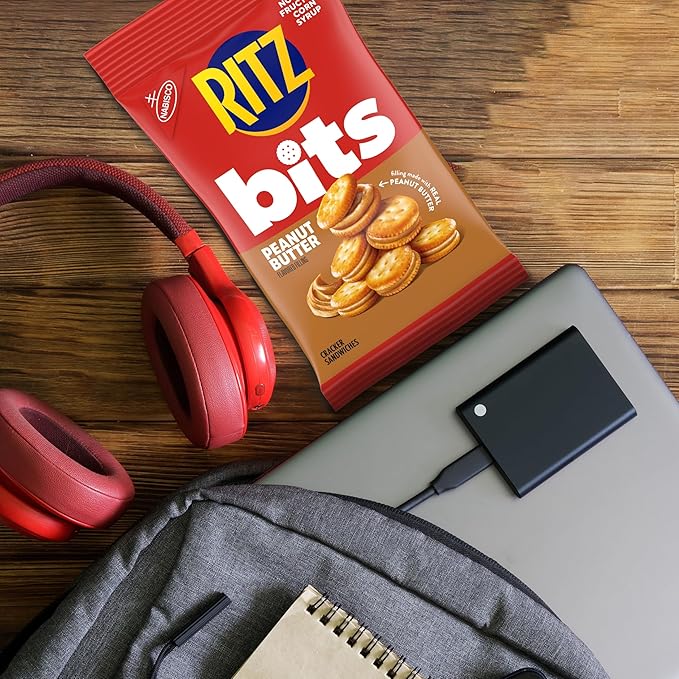 RITZ Bits Peanut Butter Sandwich Crackers, Snacks for Kids and Adults, Lunch Snacks, 12 - 3 oz Bags