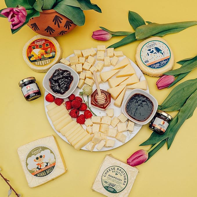 Cheese Bros. "World's Cheesiest Mom" Gift Box | Fresh from Wisconsin | Includes Mozzarella, Dill Havarti, Yodel, Adelheid, Jam and Honey | Unique Birthday and Mother's Day Gifting Idea