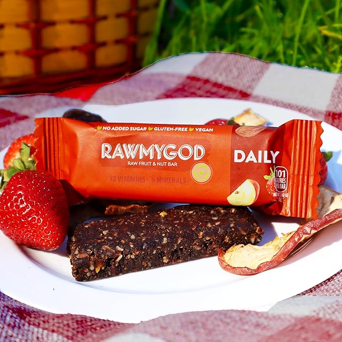 RAWMYGOD Fruit and Nut Bars, Gluten Free, Vegan, No Added Sugar (20 bars, Daily)
