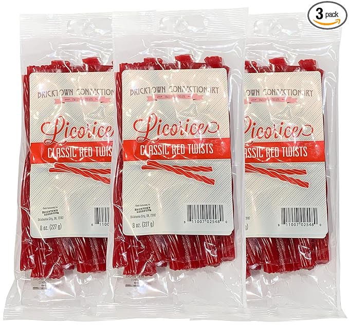 Classic Red Licorice Twists Pack of 3 - Old Fashioned Candy, Fat-Free Chewy Licorice Candy, Fun Treat, Delicious Snack - Soft & Chewy Texture with Bold Fresh Flavor (Total 24oz)