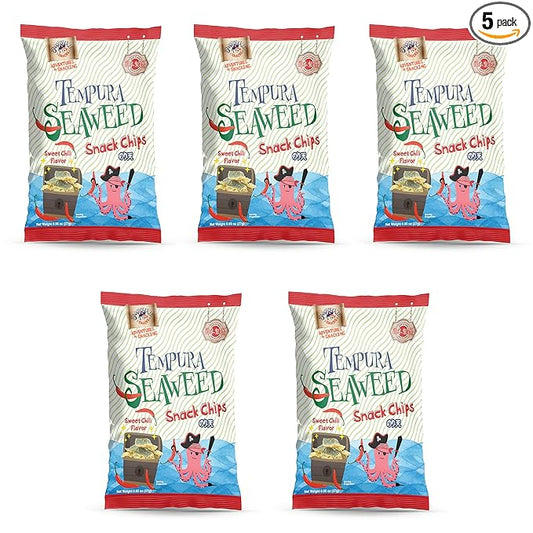 Japanese Tempura Seaweed Chips, Noriten – Sweet Chili Flavor | 0.95oz x 5 Pack | Made in Japan by Swashbuckle Snacks