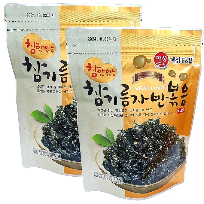 Minecook Korean Premium Roasted and Sea Salted Seasoned Seaweed Laver Savory Snack 50g*2 / Nori Snack