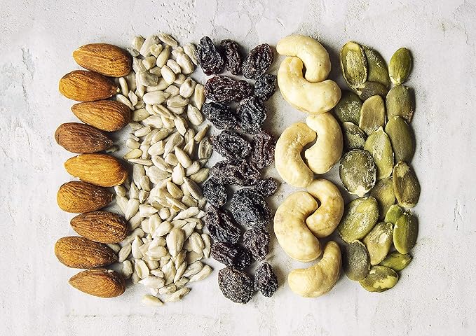 Organic Raw Seeds, Nuts and Raisins Mix, 2 Pounds - Raw and Non-GMO Trail Mix Contains Walnuts, Almonds, Cashews, Hazelnuts, and Raisins. Vegan Superfood Snack, Kosher, No Added Sugar and Oil, Bulk