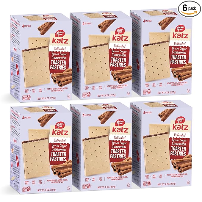 Katz Gluten Free Unfrosted Cinnamon Toaster Pastries. School Snacks. Free of Dairy, Peanuts, Tree Nuts, and Sesame, No Artificial Color. Kosher. 8oz (6pk)