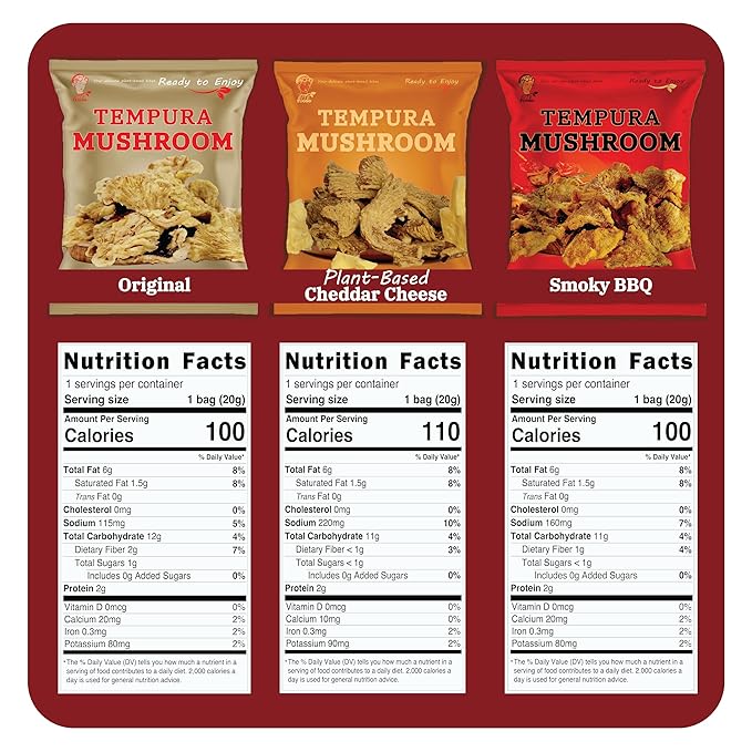 BITETUOSO Mini Pack Tempura Oyster Mushrooms – Ready-to-Eat Crispy Snack (9-Pack), Variety Pack for Kids & Adults – Gourmet Plant-Based Snack Chips in Original, BBQ, and Cheddar Cheese Flavors