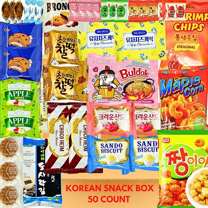 Korean Snack Box Variety Pack – 50 Count Individually Wrapped Korean Sweets & Treats Gift Box – Assortment of Authentic Korean Candies and Chocolates – Great for Gifting, Sharing & Snacking