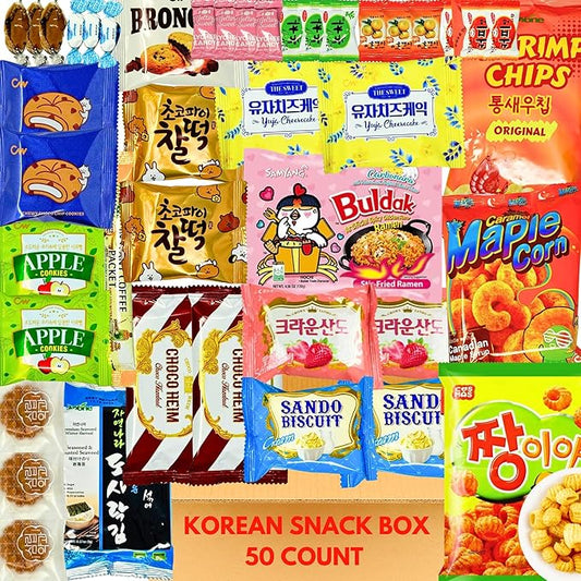 Korean Snack Box Variety Pack – 50 Count Individually Wrapped Korean Sweets & Treats Gift Box – Assortment of Authentic Korean Candies and Chocolates – Great for Gifting, Sharing & Snacking