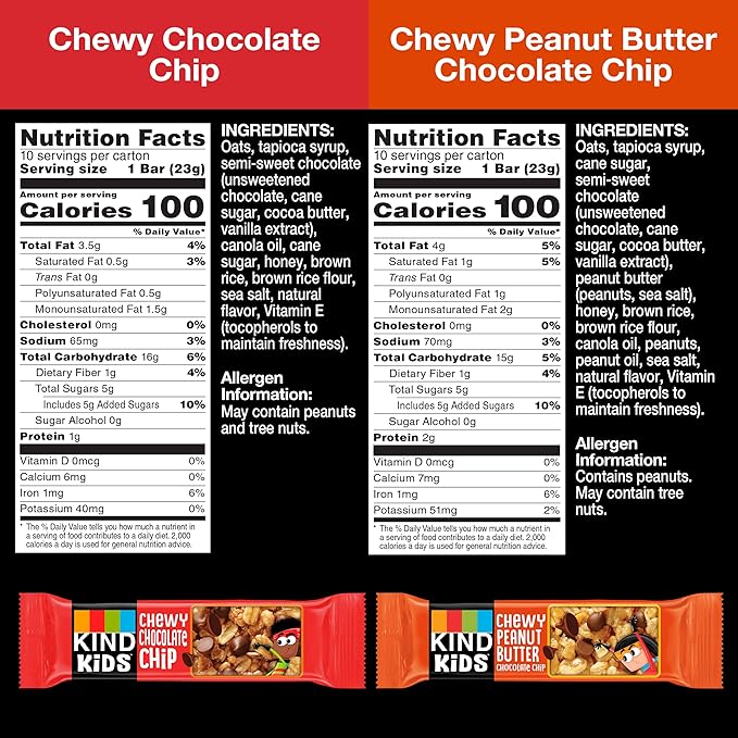 KIND Chewy Granola Bars, Variety Pack, Chocolate Chip and Peanut Butter Chocolate Chip, Gluten Free, 100 Calories, Whole Grains and Oats, 20 Count