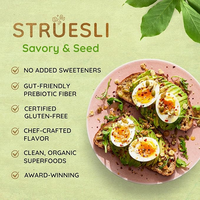 Struesli Savory + Seed Organic Granola, Nut, Grain & Gluten Free, Healthy Snacks with Pumpkin, Sunflower & Chia Seeds, Hemp Hearts, Flax, Tiger Nuts & Sea Salt, Plant Based, Keto & Paleo, 32 Oz, 2 Pack