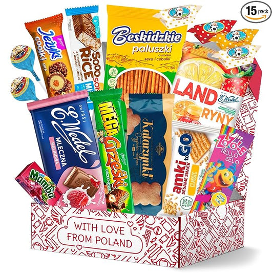 Authentic Polish Candy Snack Box - 15 Traditional Treats from Poland - Indulge in the Flavors of Poland with Wafers, Sesame snacks, Cookies & More! Perfect Poland Gifts