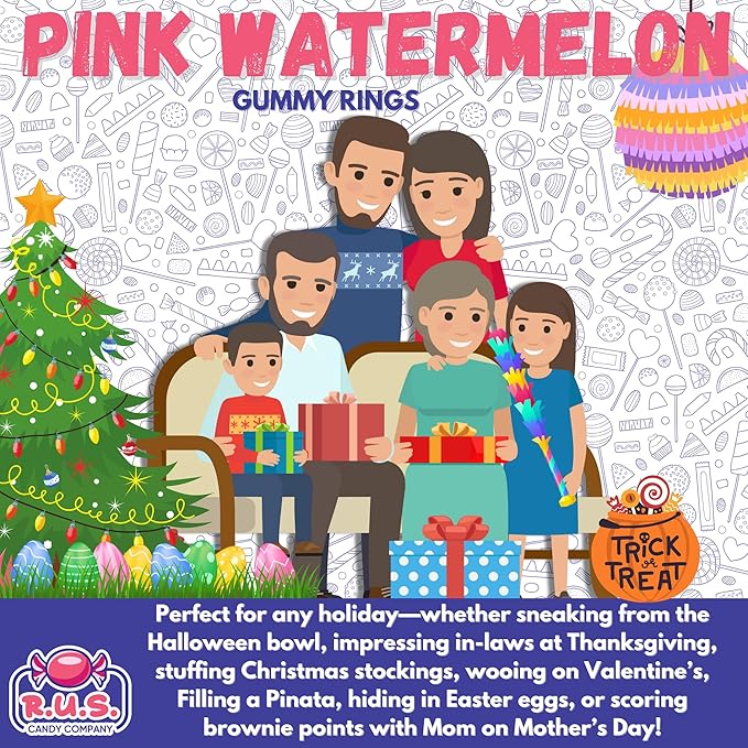 Pink Watermelon Ring Gummies 4.5 lbs Bulk Bag – Fruity Gummy Candy – Fresh, Soft & Chewy – Party, Snack, Candy Buffet – by RUS Candy Company (Pink Watermelon)