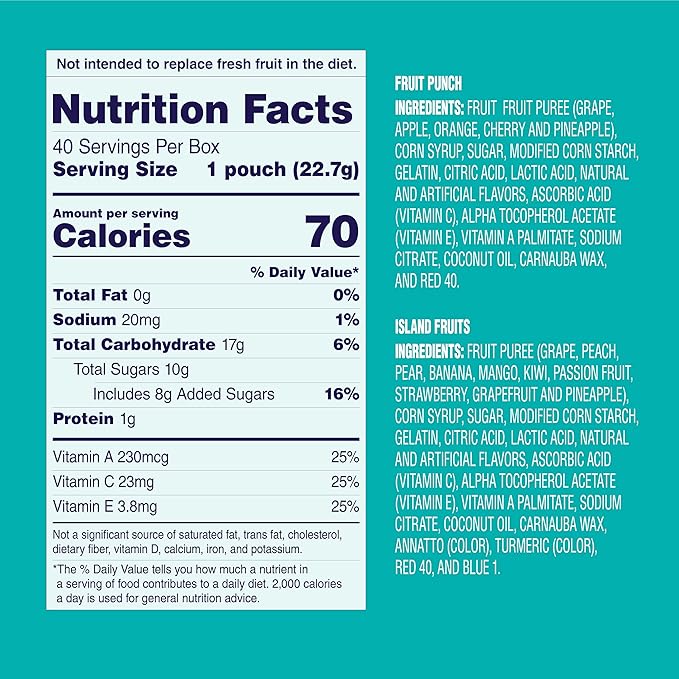 Welch's Fruit Snacks, Fruit Punch & Island Fruits, Individual Single Serve Bags, 0.8 oz (Pack of 40)