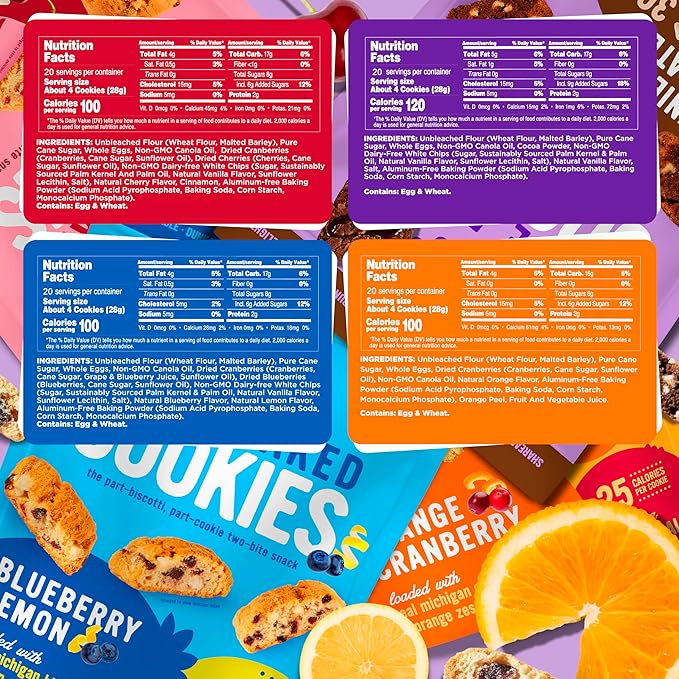 Cooper Street Twice Baked Biscotti Cookies Variety Pack - 1.25 Pounds Per Bag (4 Pack) - Gourmet Cookies Ideal With Coffee Or Tea | Peanut and Dairy Free Low Sodium Breakfast or On-The-Go Snack