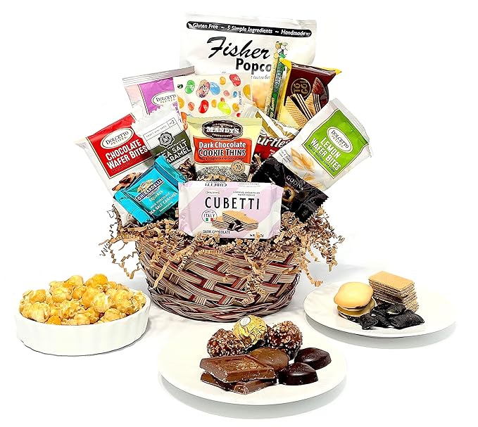 Hand-Crafted 14 Piece customizable chocolate gift basket of gourmet chocolates, cookies, and crunches. Tasty treats selected for businesses, clients, employees, birthdays, thank you and more!