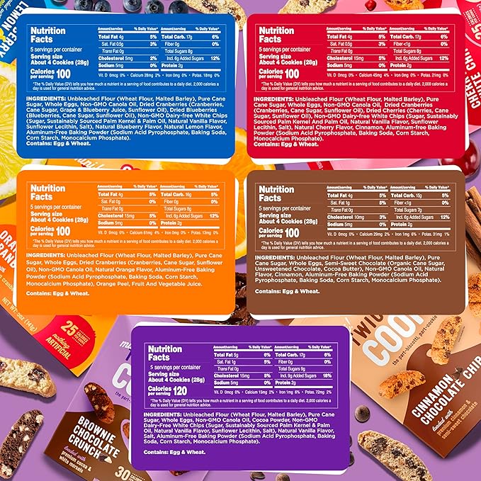 Cooper Street Twice Baked Biscotti Cookies Variety Pack - 5 Pack (5oz Each) - Light and Crispy Coffee Cookies 5 Flavors Assortment - Low-Calorie Snacks for Adults & Kids - Dairy & Peanut Free, Kosher